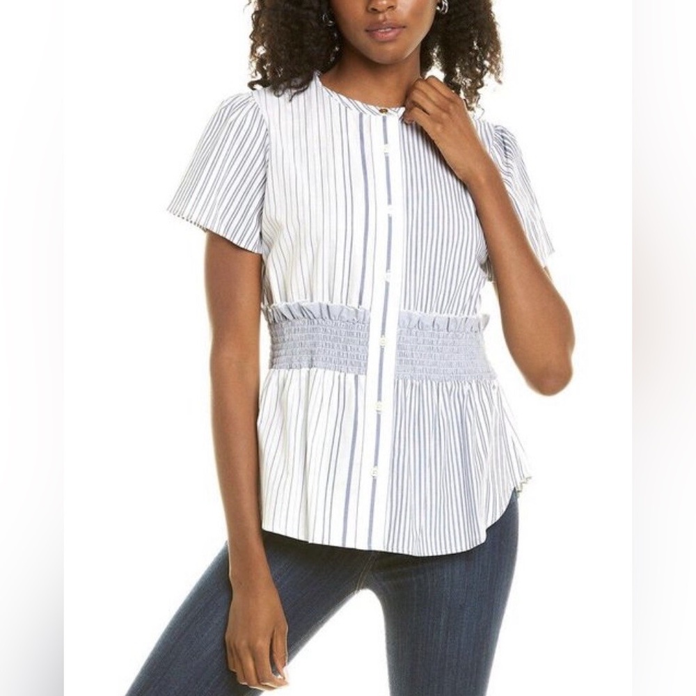 Donna Karan Blue and White Striped Blouse